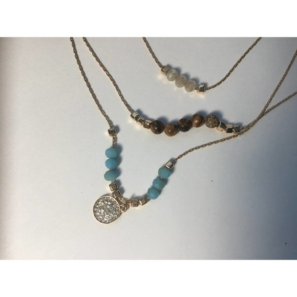 Gold Multi Strand Necklace  Rhinestones and Beads - Picture 3 of 3